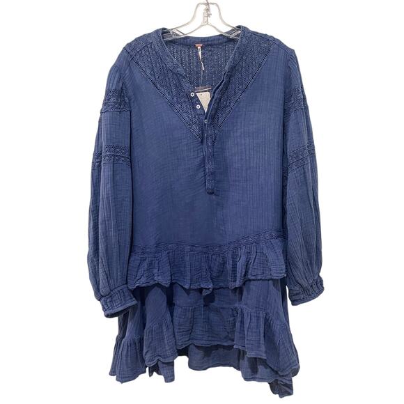 NWT Free People Sachi Mini Dress Lace Tiered Ruffle Balloon Sleeve Billowy Large - Picture 4 of 15